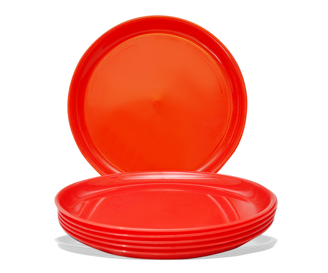 Microwave Safe Plastic QUATER PLATE ( 6 PC SET ) RED ROUND