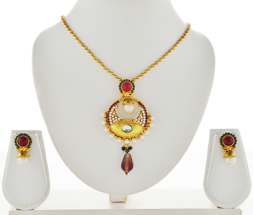 Asian Pearls & Jewels Necklace Set With Pearl Drop Couture Online At 