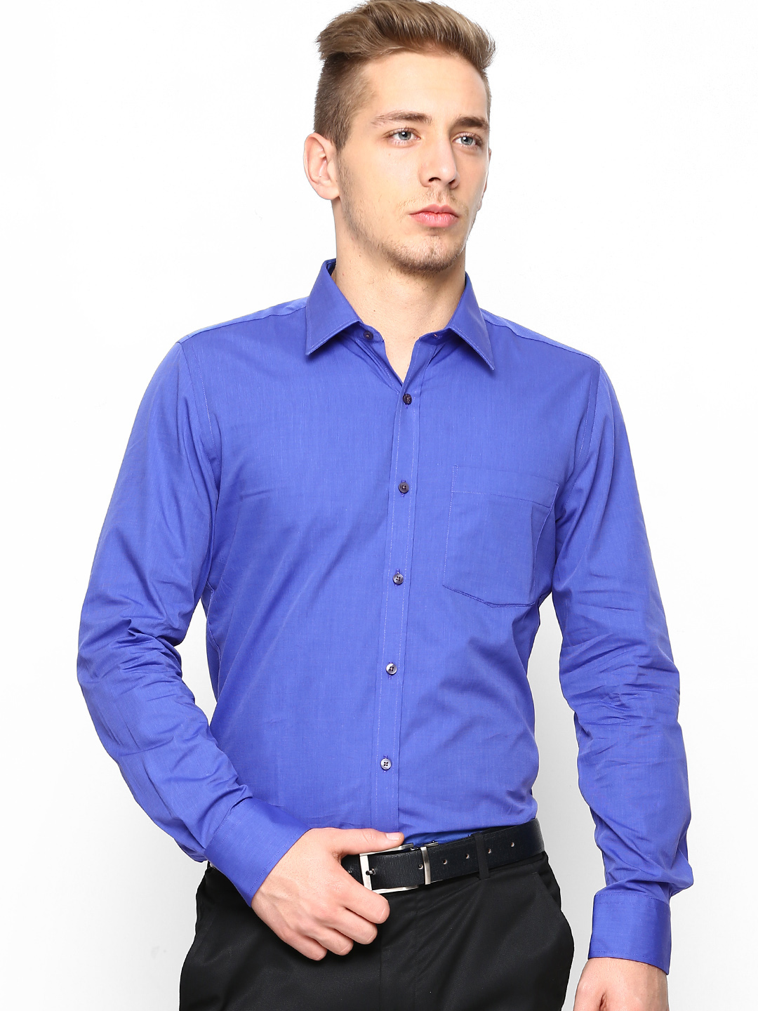 black pant blue shirt formal