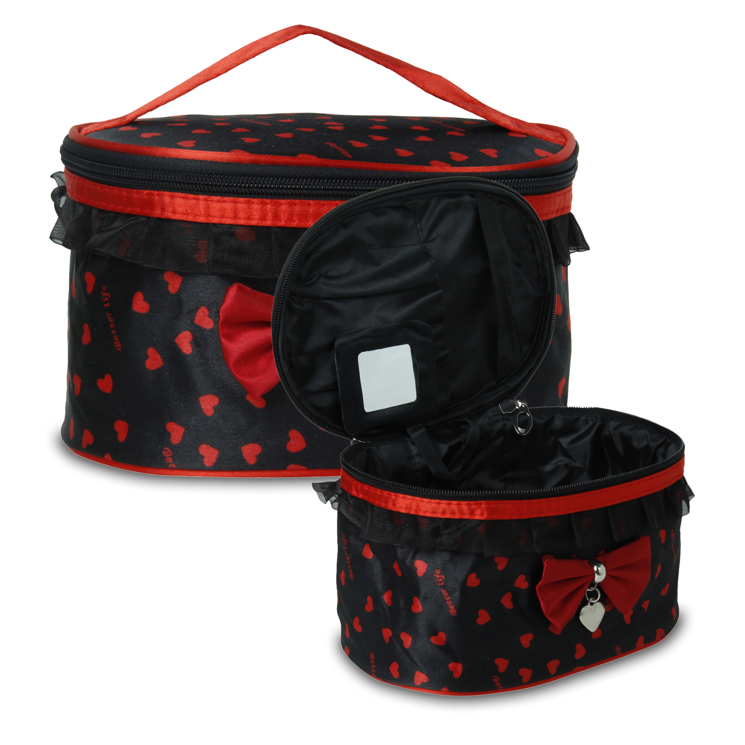 Buy Top Open Cosmetic bag Travel Toiletry Ladies Bag Make Up Organizer - Black Red Online in ...