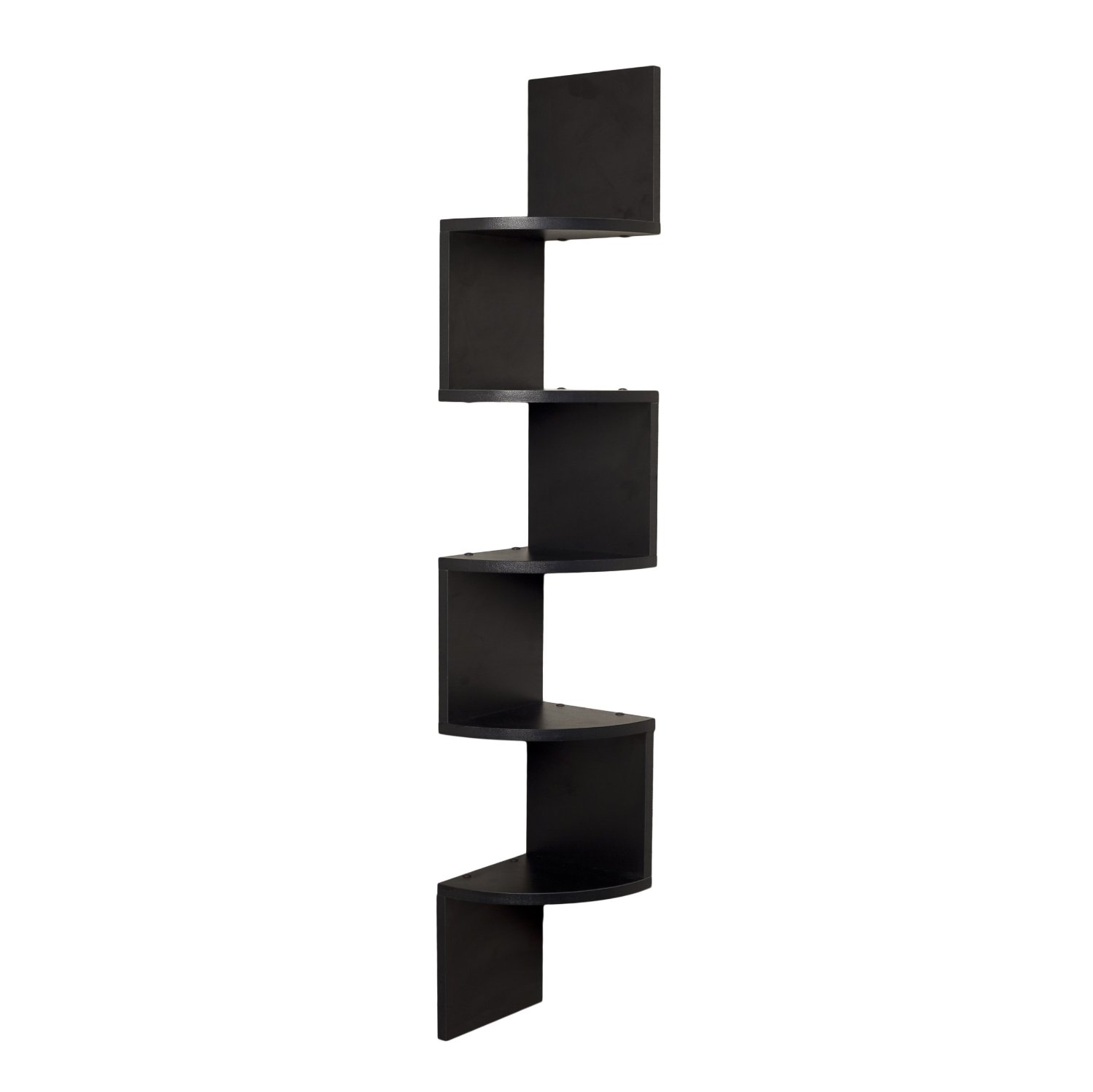 Corner Wall Shelf Unit ZigZag Shape 5 Curved Shelves Black