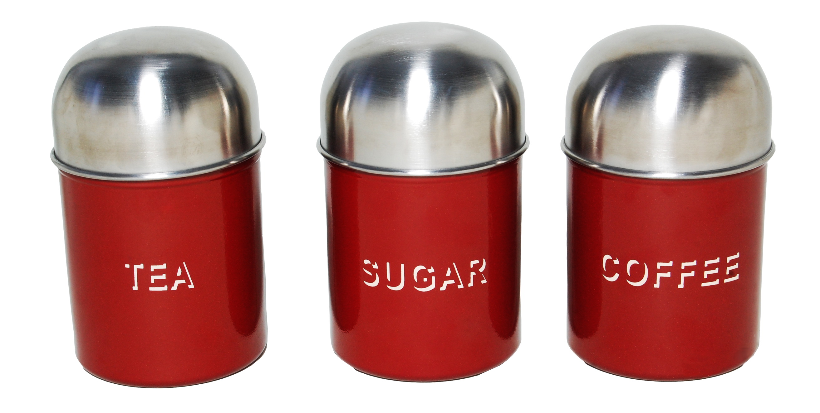 3 Pcs Tea, Coffee & Sugar Canister Set Dome Red (4511) Buy on