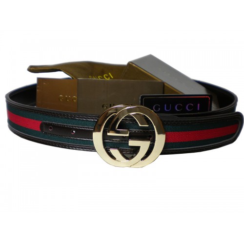 Gucci Green-Red-Green Gold Buckle Belt