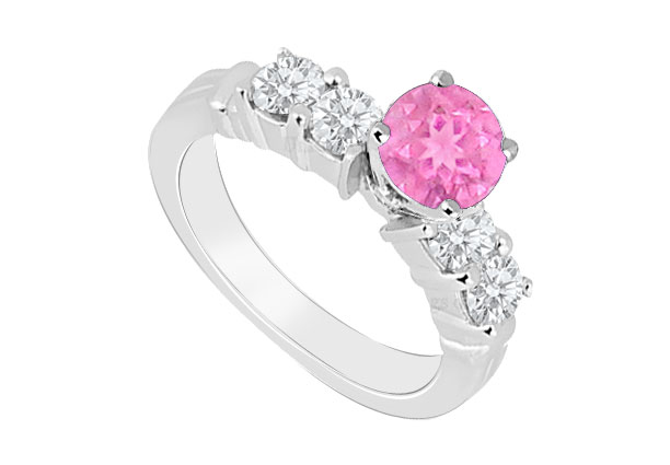 Superb With 14K White Gold Pink Sapphire And Diamond Engagement Ring