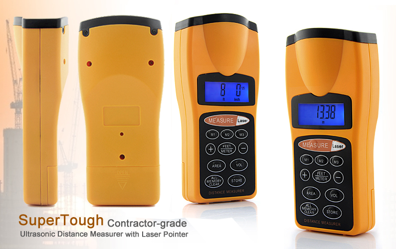 Gadget Hero's Ultrasonic Distance Measure Meter With Laser Pointer Distance 60 Ft / 18 Mt