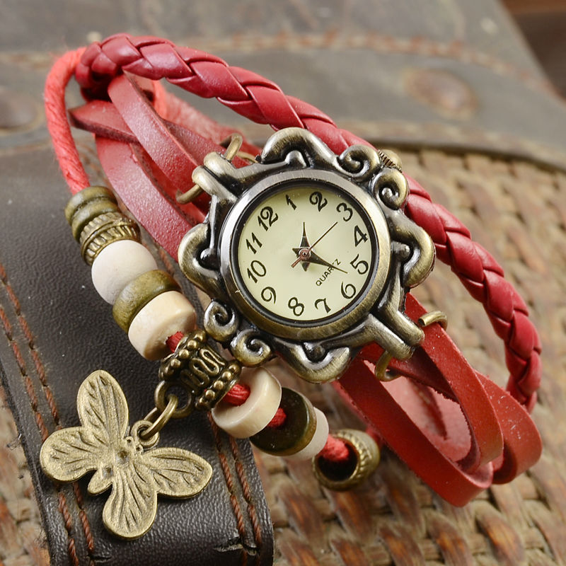 Vintage Bracelet Watch Leather Girls Red available at ShopClues for Rs.199