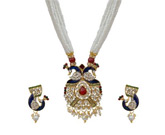 Peacock Design Necklace  With White Pearl Chain By Sparkling Jewellery                                      