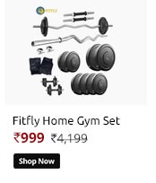 Fitfly Home Gym Set With 26 kg Weight +3ft Curl Rod+Dumbbells Rod+Gloves  