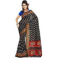 Prafful Black and Blue silk Printed Saree