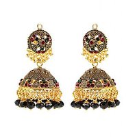 Antique Look Black Beaded Jhumkas by GoldNera