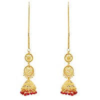 Gold Plated Red Beaded Jhumki Long Earrings By Goldnera