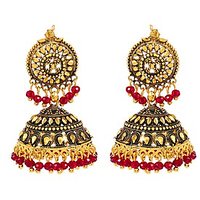Antique Look Classic Red Beaded Jhumki By Goldnera