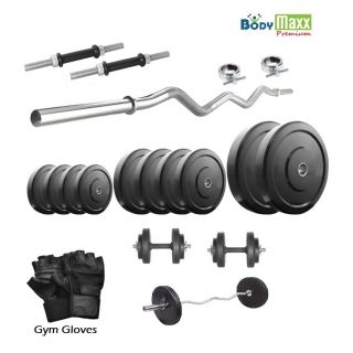Body Maxx Premium 22 Kg Home Gym + 2 Pcs Dumbells Rod's + 3 Feet Curl Bar +Glove