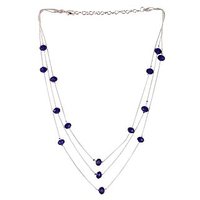 Beadworks Crystal Glass Bead and Chain Necklace in Blue Color