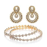 GoldNera Antique Pearl & Cluster Bangle 2.4 Size Alloy Jewel Set