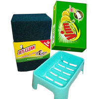 Set Of 10 Green Scrub & 1 Soap Case (Both Big Size) With 1 Vim Soap