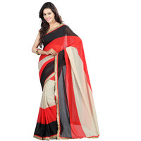 Lookslady Printed Red Chiffone saree