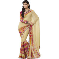 Prafful Cream-Rust silk Sari with Unstiched Blouse