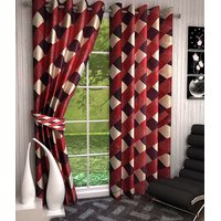 Handloomdaddy Pack Of 2 Designer Eyelet Door Curtain - check red