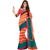 Prafful Orange Jute Silk Saree With Unstiched Blouse GS99156