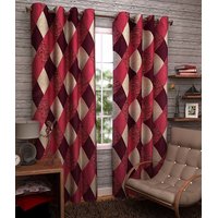 iLiv New Maroon Check Curtains - Set of 2