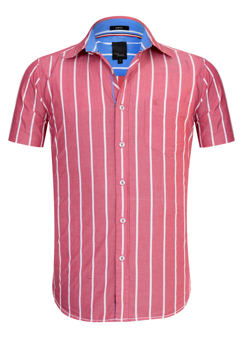 Sting Pink With White Striped Casual Shirt - Half Sleeve Prices ...