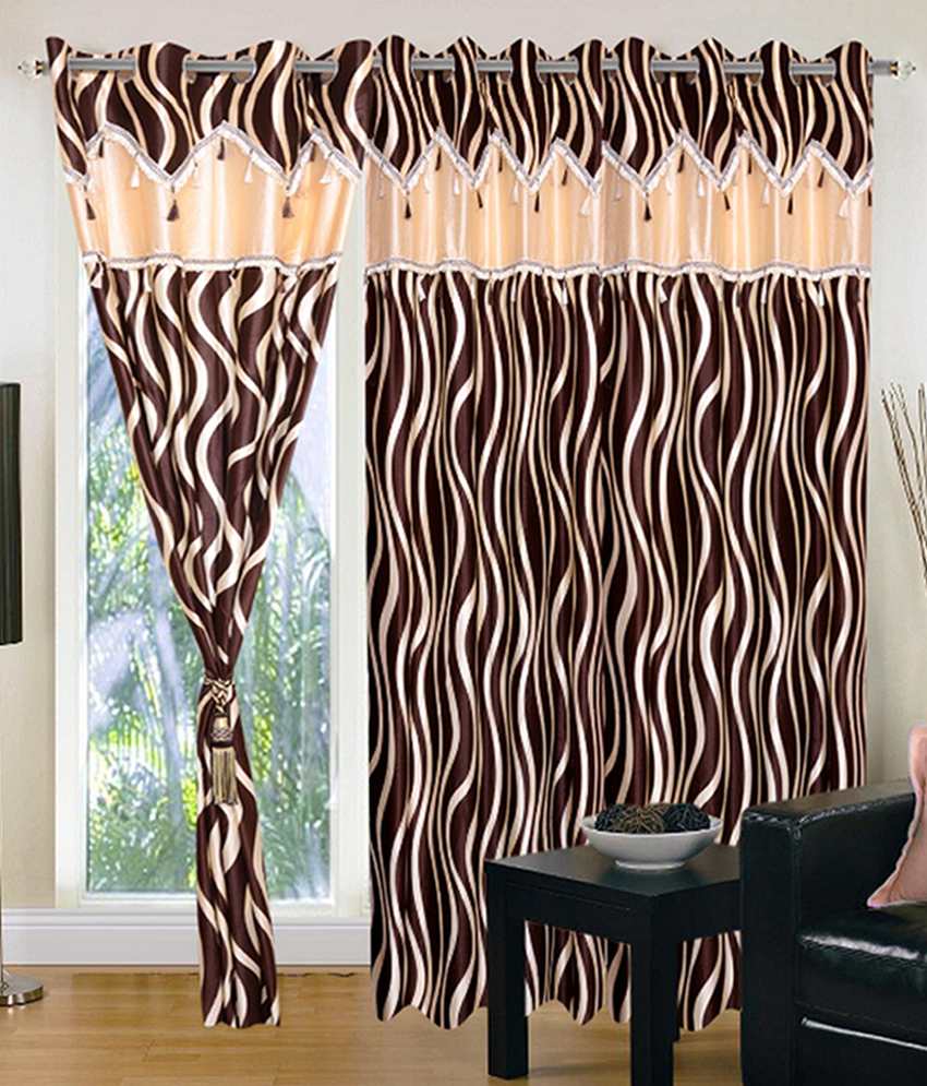 Buy Elegance brown abstract polyester door curtain set of 3 (7 FT ...