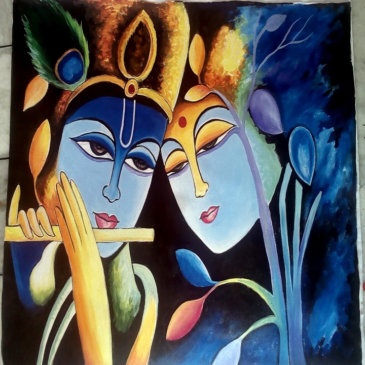 Radha Krishna Handmade Oil Painting On Canvas