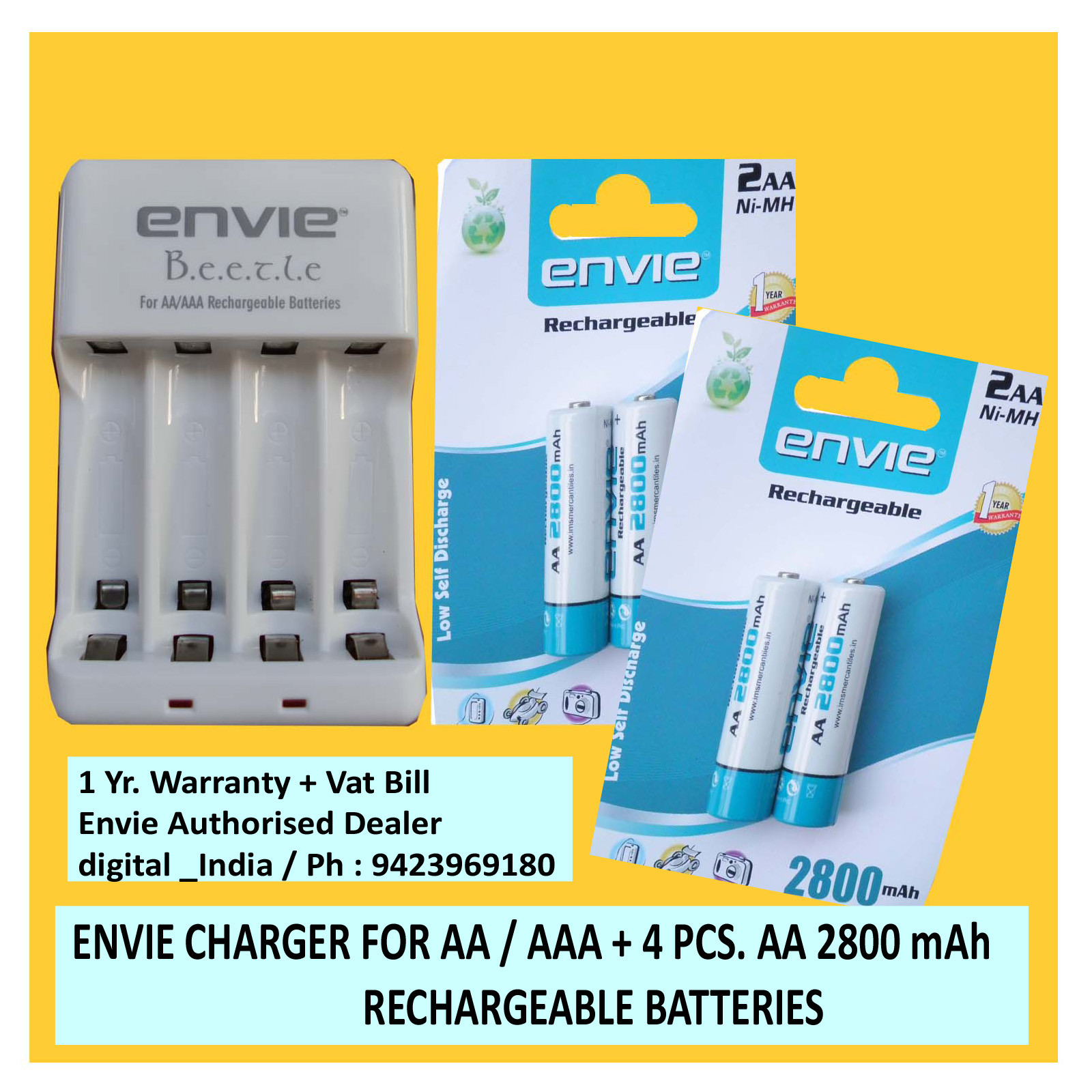 AA RECHARGEABLE BATTERY 2800 MAH 1.2 V NIMH 4 PCS. + ECR 20 CHARGER FOR AA/AAA
