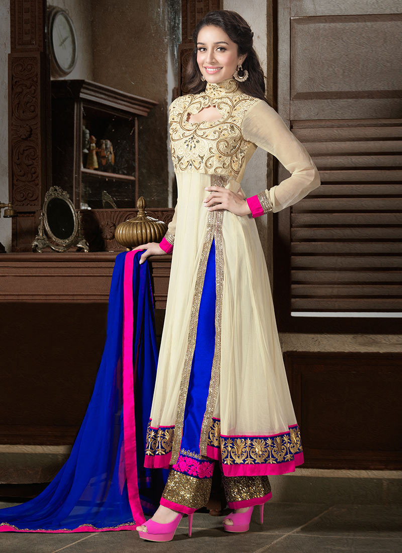 Shraddha Kapoor Cream Long Anarkali Suit