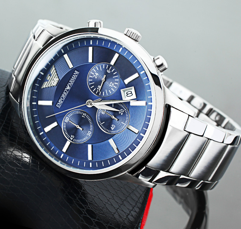 Original ARMANI AR2448 CLASSIC BLUE DIAL 43MM WATCH.NEW.METAL STRAP ...