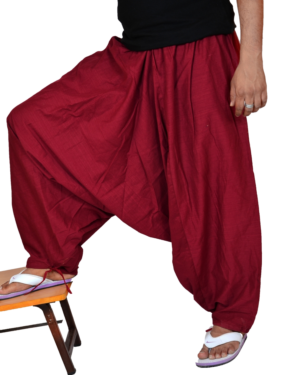 Indian Men's Maroon Color Cotton Harem Pants Trouser Bottoms